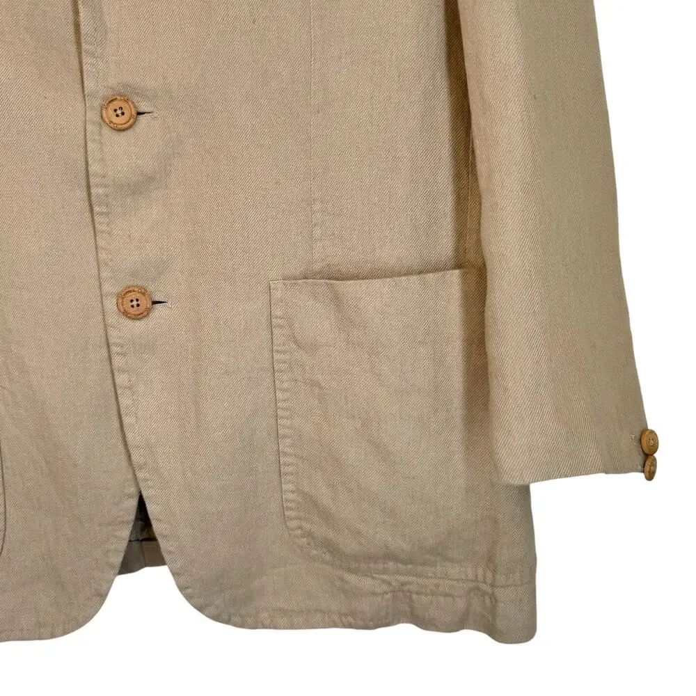 Massimo Dutti Mens Suit‎ Jacket 48/38 Tan Linen Single Breasted Wedding Spain